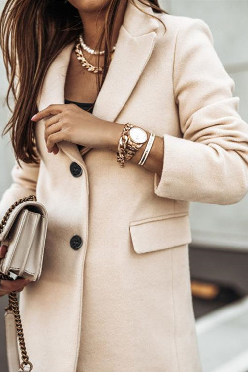 Nonnadress Simple Long-Sleeve Button Wool Coat