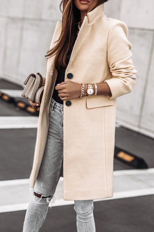 Nonnadress Simple Long-Sleeve Button Wool Coat