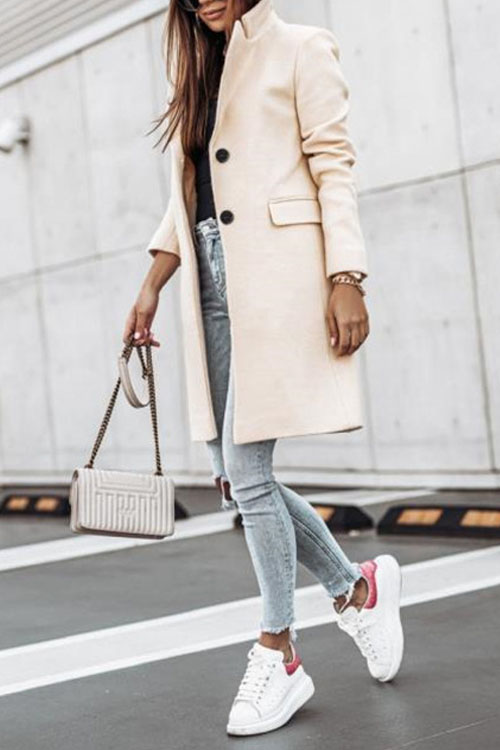 Nonnadress Simple Long-Sleeve Button Wool Coat