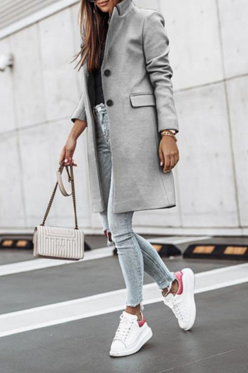 Nonnadress Simple Long-Sleeve Button Wool Coat