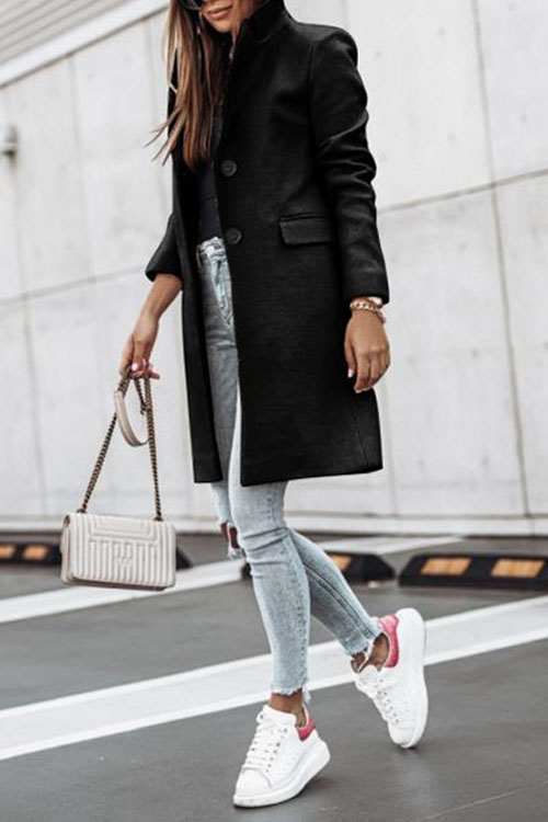 Nonnadress Simple Long-Sleeve Button Wool Coat