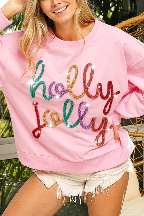 Nonnadress Letter Print Crew Neck Casual Christmas Sweatshirt