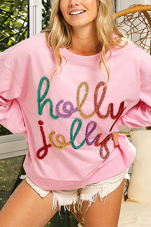 Nonnadress Letter Print Crew Neck Casual Christmas Sweatshirt