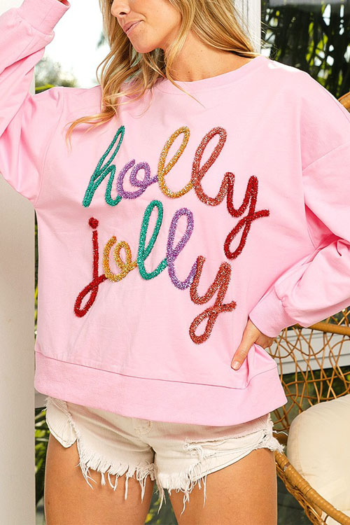 Nonnadress Letter Print Crew Neck Casual Christmas Sweatshirt