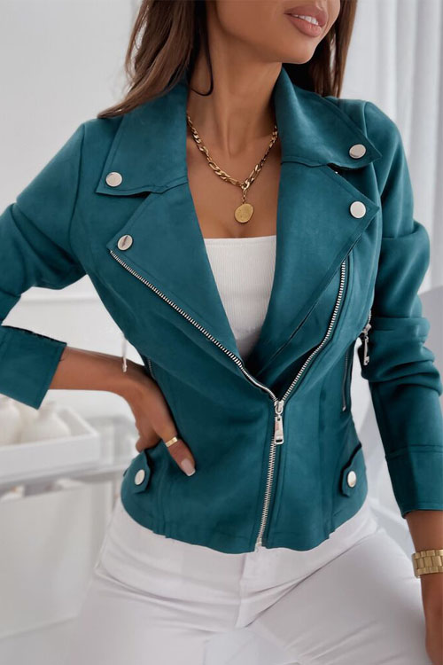 Nonnadress Faux Leather Slim Fit Zip Button Casual Jacket