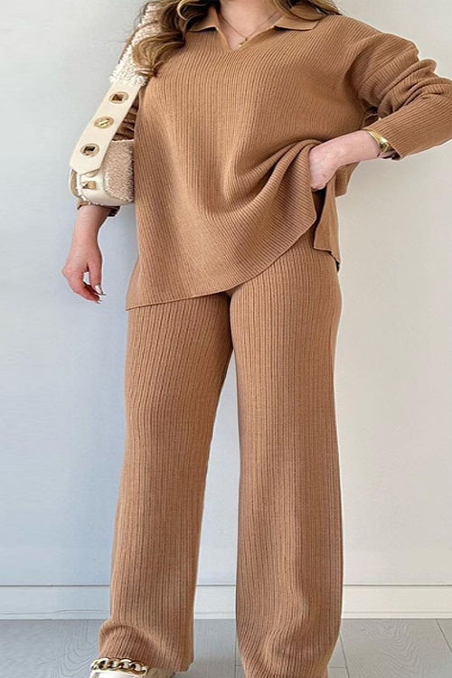 Nonnadress Fashion Loose Hem Slit Knit Sweater Two-piece Set