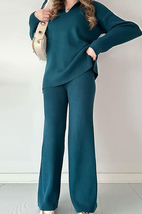 Nonnadress Fashion Loose Hem Slit Knit Sweater Two-piece Set