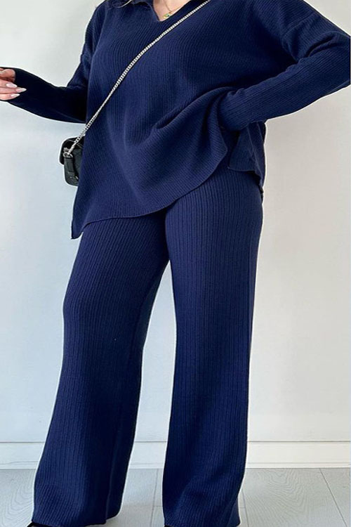 Nonnadress Fashion Loose Hem Slit Knit Sweater Two-piece Set