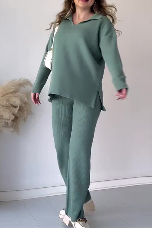 Nonnadress Fashion Loose Hem Slit Knit Sweater Two-piece Set