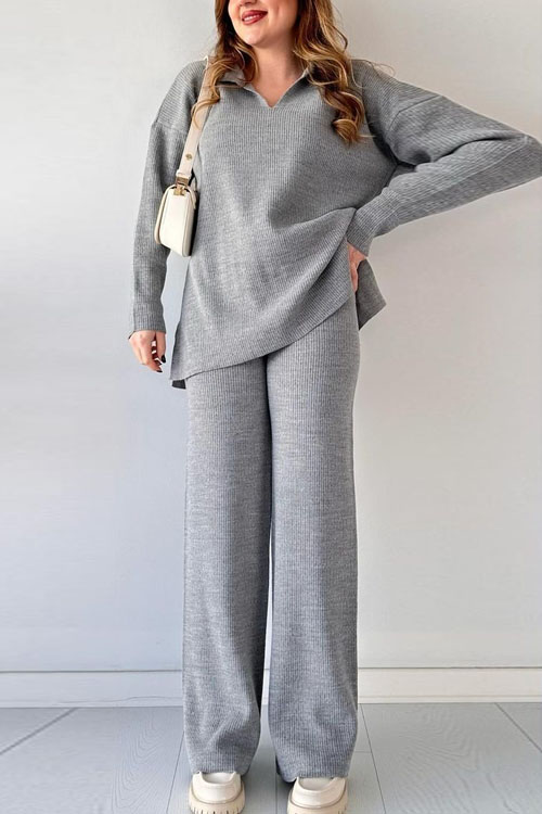 Nonnadress Fashion Loose Hem Slit Knit Sweater Two-piece Set