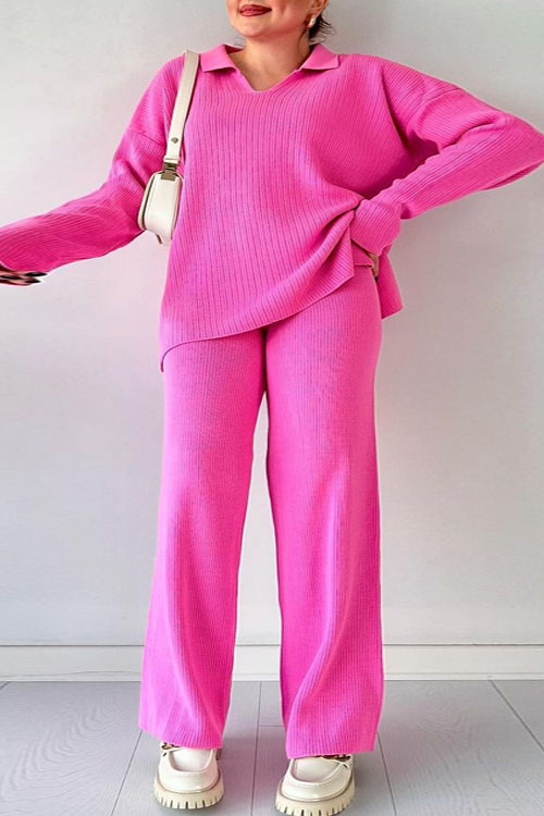 Nonnadress Fashion Loose Hem Slit Knit Sweater Two-piece Set