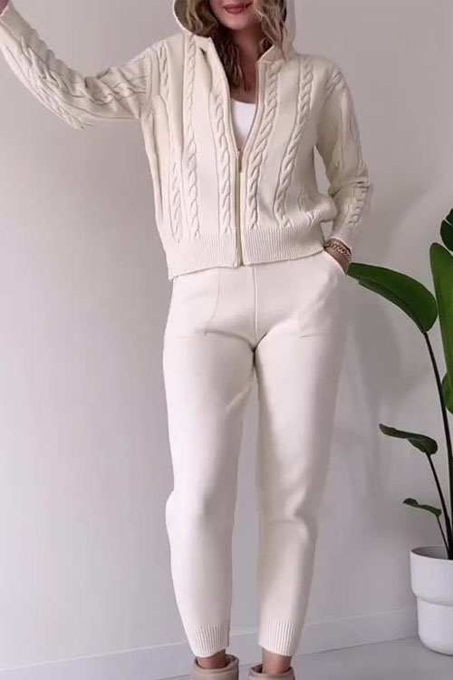 Nonnadress Hemp pattern hooded zip-up top casual home two-piece suit