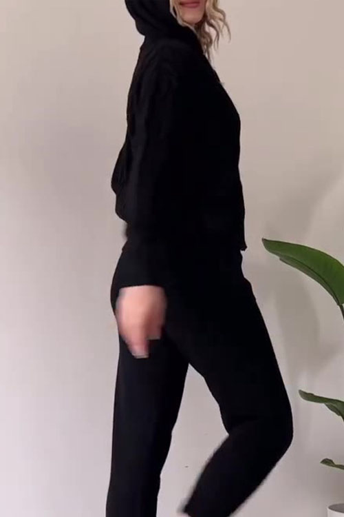 Nonnadress Hemp pattern hooded zip-up top casual home two-piece suit