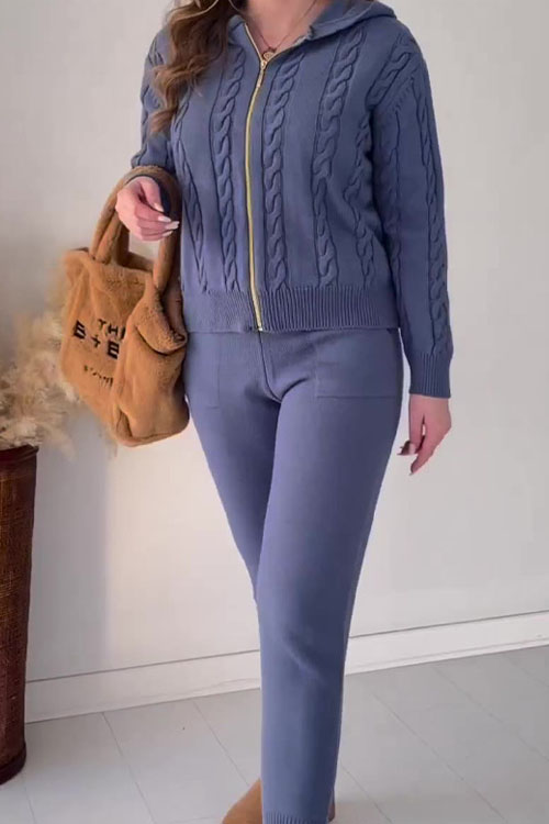 Nonnadress Hemp pattern hooded zip-up top casual home two-piece suit