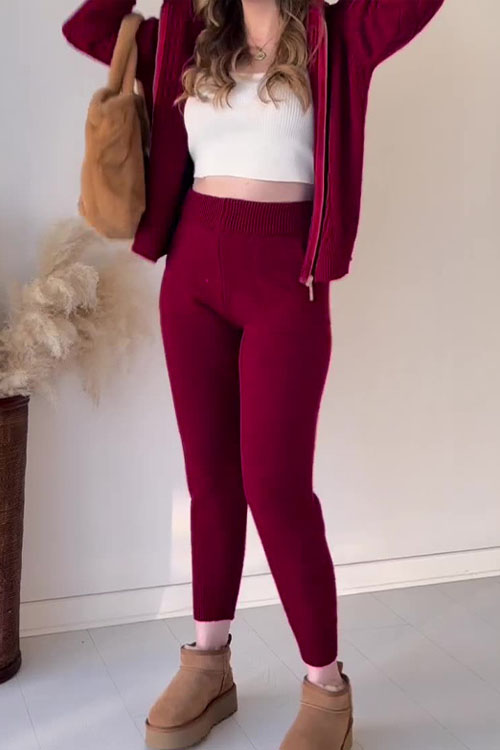 Nonnadress Hemp pattern hooded zip-up top casual home two-piece suit