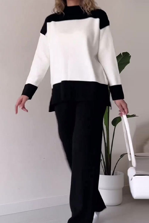 Nonnadress Fashion Patchwork Color Tops loose and Versatile Wide-leg Pants Suit