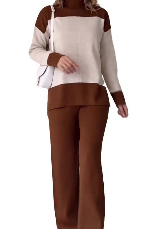 Nonnadress Fashion Patchwork Color Tops loose and Versatile Wide-leg Pants Suit