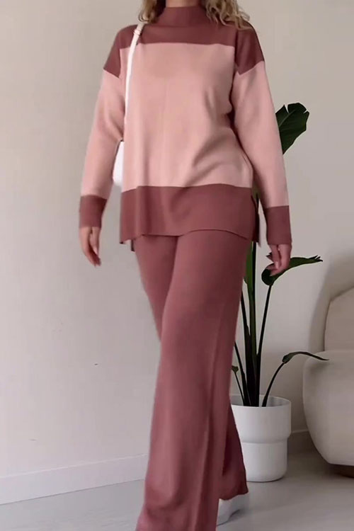 Nonnadress Fashion Patchwork Color Tops loose and Versatile Wide-leg Pants Suit