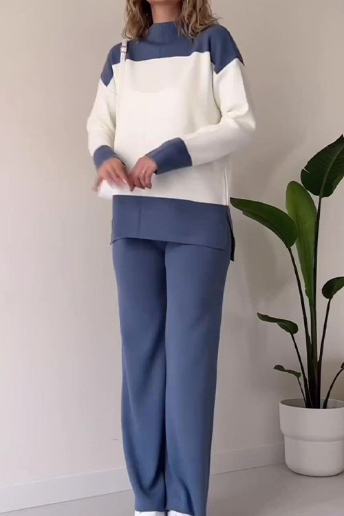 Nonnadress Fashion Patchwork Color Tops loose and Versatile Wide-leg Pants Suit