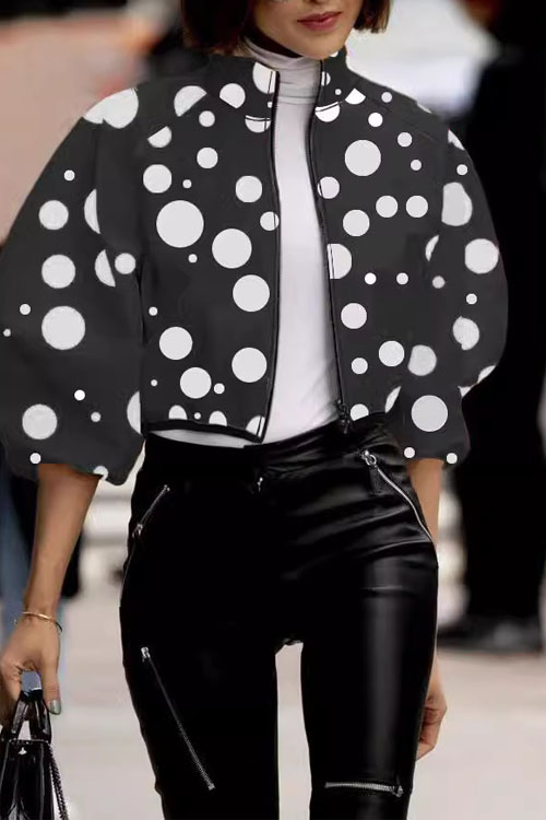 Nonnadress Fashion Polka Dot Print Cropped Top Jacket
