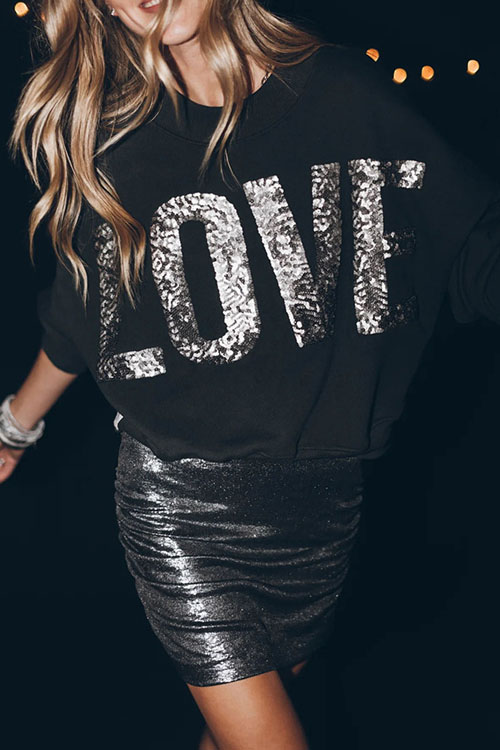 Nonnadress Fashionable Bat Sleeve Sequin Sweatshirt