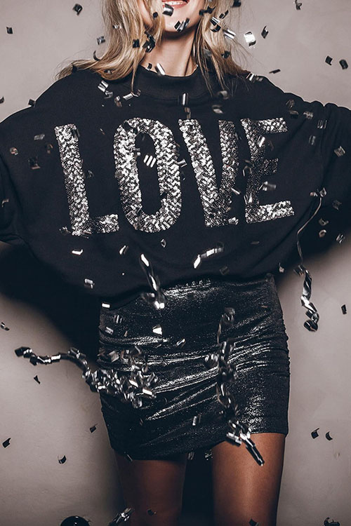 Nonnadress Fashionable Bat Sleeve Sequin Sweatshirt