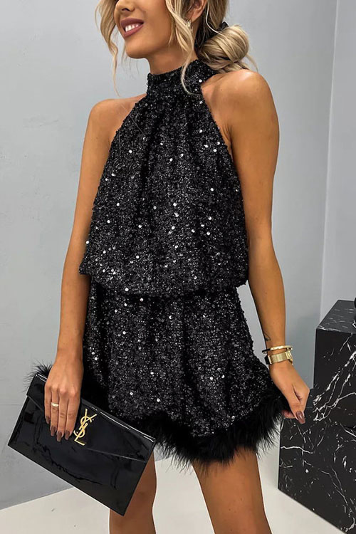 Nonnadress Sequin Halter Neck Party Dress