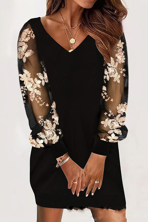 Nonnadress Sequin Decorated V-neck Casual Dress