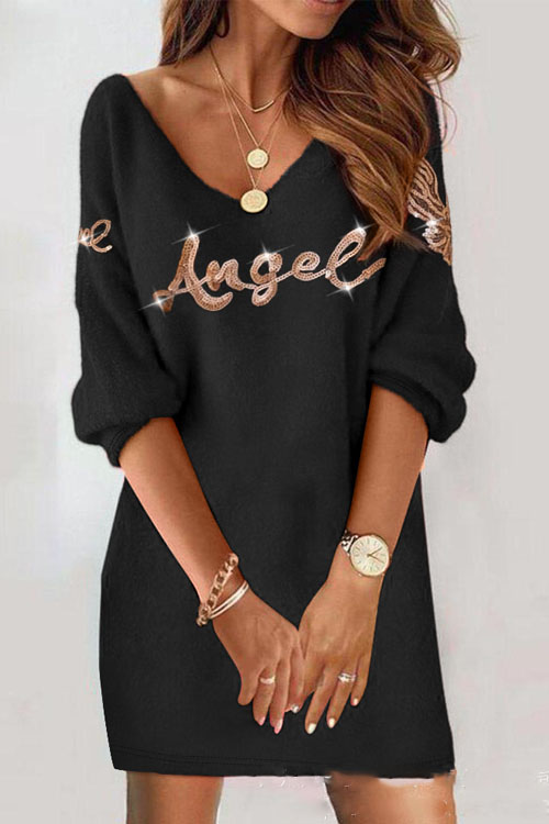 Nonnadress Sequin Decorated V-neck Casual Dress