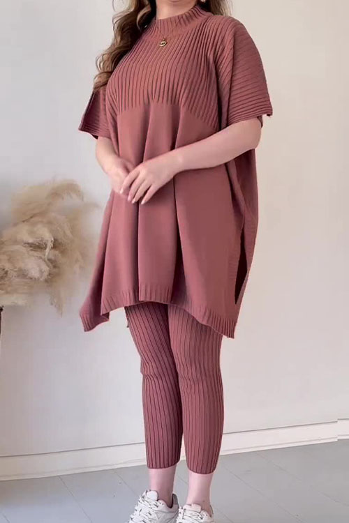 Nonnadress Oversized Bat Sleeve Knitted Casual Two-piece Set