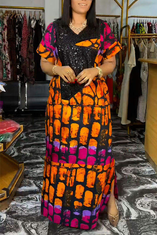 Nonnadress Velvet Sequin Printed Loose Dress