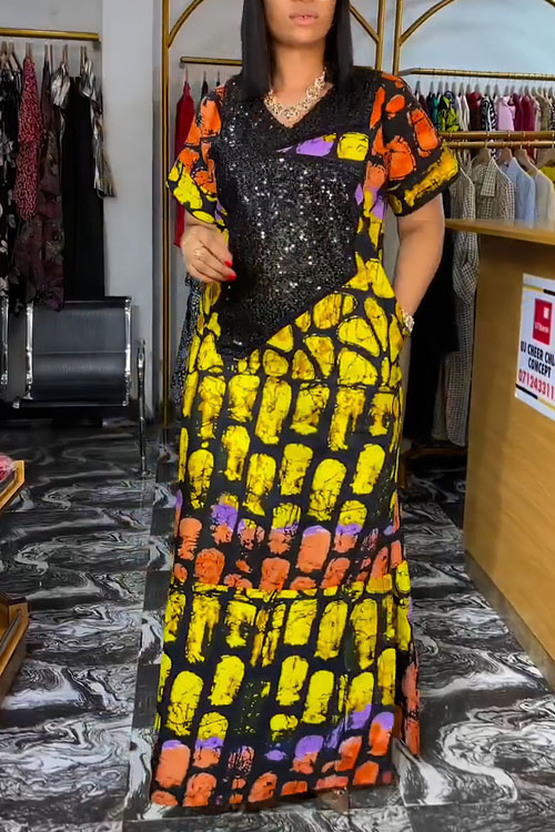 Nonnadress Velvet Sequin Printed Loose Dress