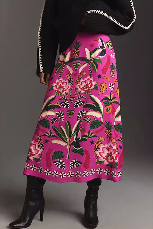 Nonnadress Street Style Tropical Plant Printed Vintage Skirt