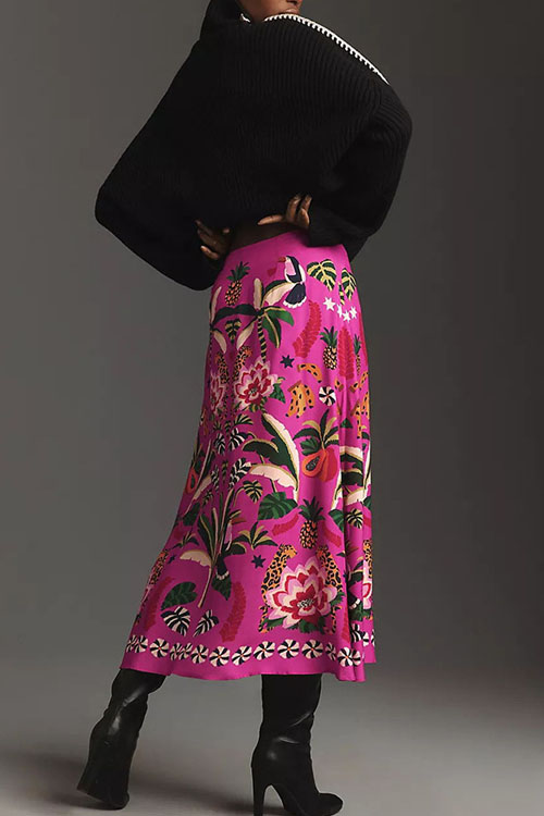 Nonnadress Street Style Tropical Plant Printed Vintage Skirt