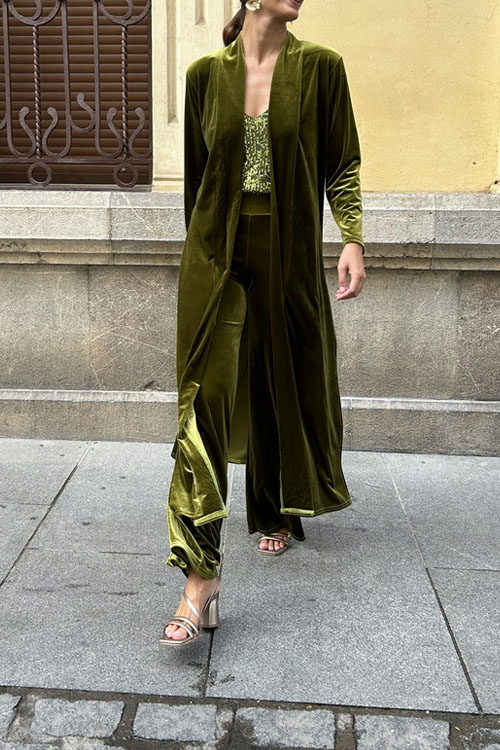 Nonnadress Fashion Velvet Casual Pants & Cardigan Two-Piece Set