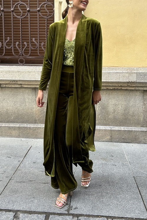 Nonnadress Fashion Velvet Casual Pants & Cardigan Two-Piece Set