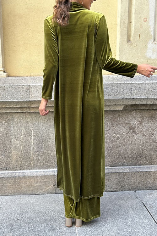 Nonnadress Fashion Velvet Casual Pants & Cardigan Two-Piece Set