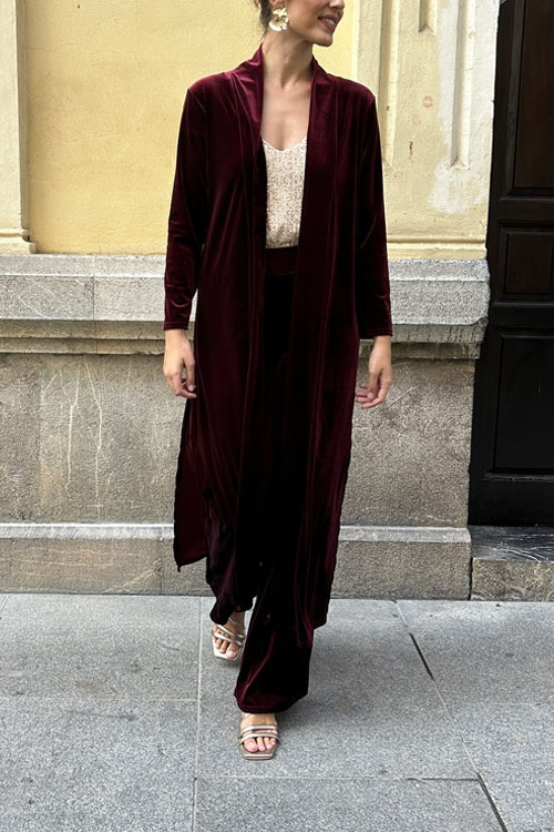 Nonnadress Fashion Velvet Casual Pants & Cardigan Two-Piece Set