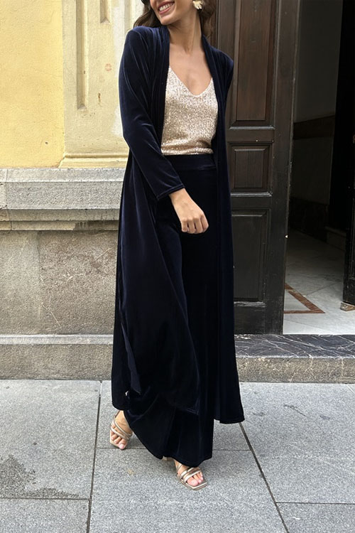 Nonnadress Fashion Velvet Casual Pants & Cardigan Two-Piece Set