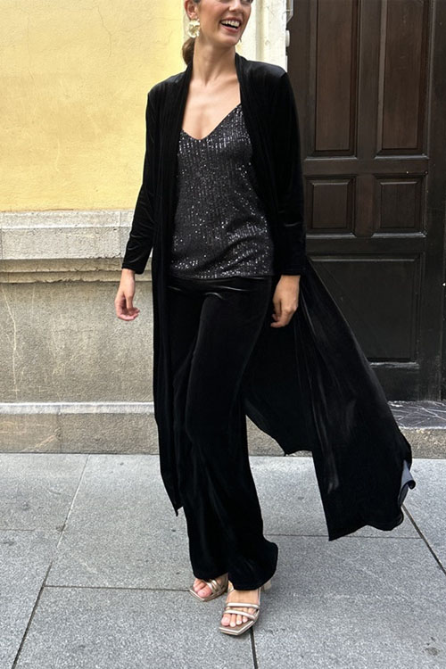 Nonnadress Fashion Velvet Casual Pants & Cardigan Two-Piece Set