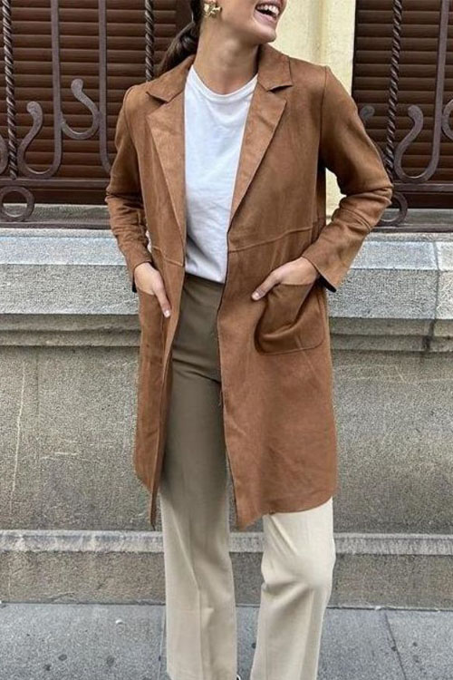 Nonnadress Blazer Collar Casual Elegant Trench Coat