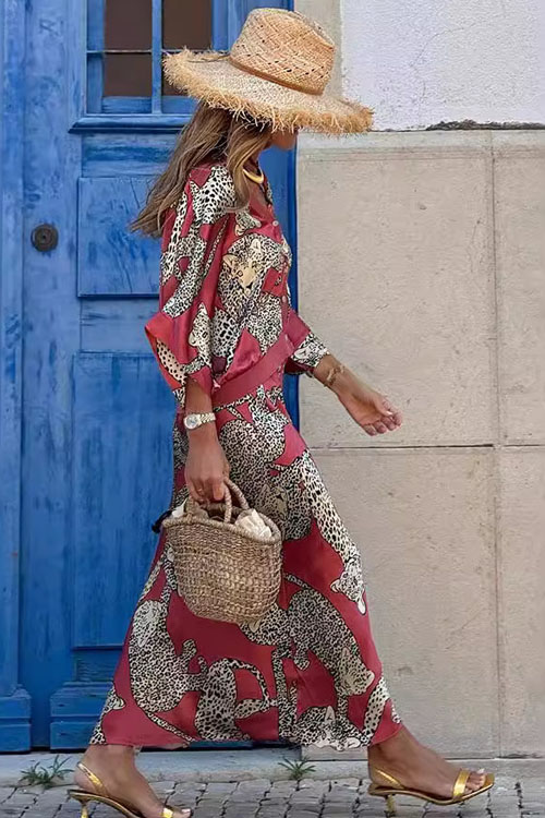 Nonnadress Cheetah Print Button-Up Top and Skirt Set