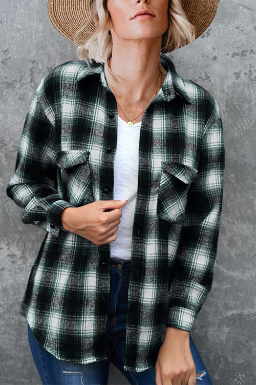 Nonnadress Plaid Loose Lapel Cardigan Shirt