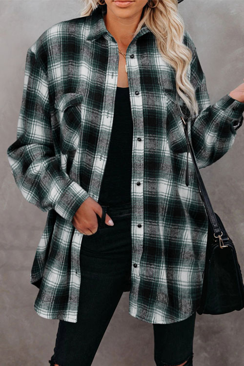 Nonnadress Plaid Loose Lapel Cardigan Shirt