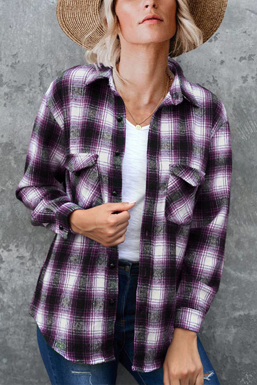 Nonnadress Plaid Loose Lapel Cardigan Shirt