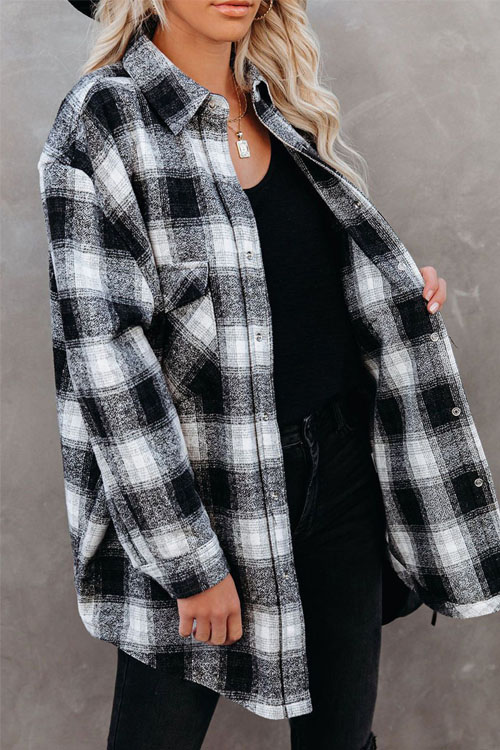 Nonnadress Plaid Loose Lapel Cardigan Shirt