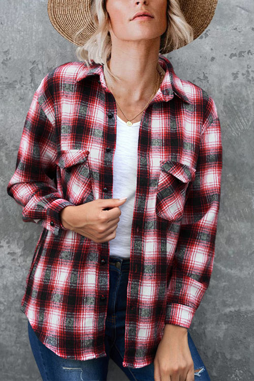 Nonnadress Plaid Loose Lapel Cardigan Shirt