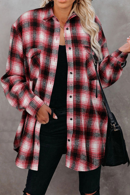Nonnadress Plaid Loose Lapel Cardigan Shirt