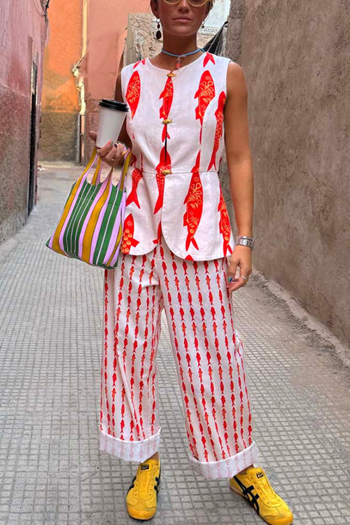 Nonnadress Vacation loose elastic waist two-piece suit