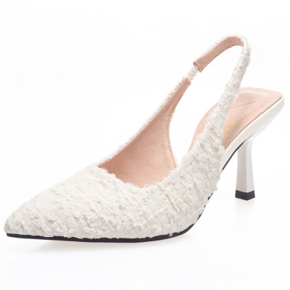 WEIBENA 女士织物流苏白色高跟鞋优雅性感尖头后提带凉鞋适合派对和正式场合
